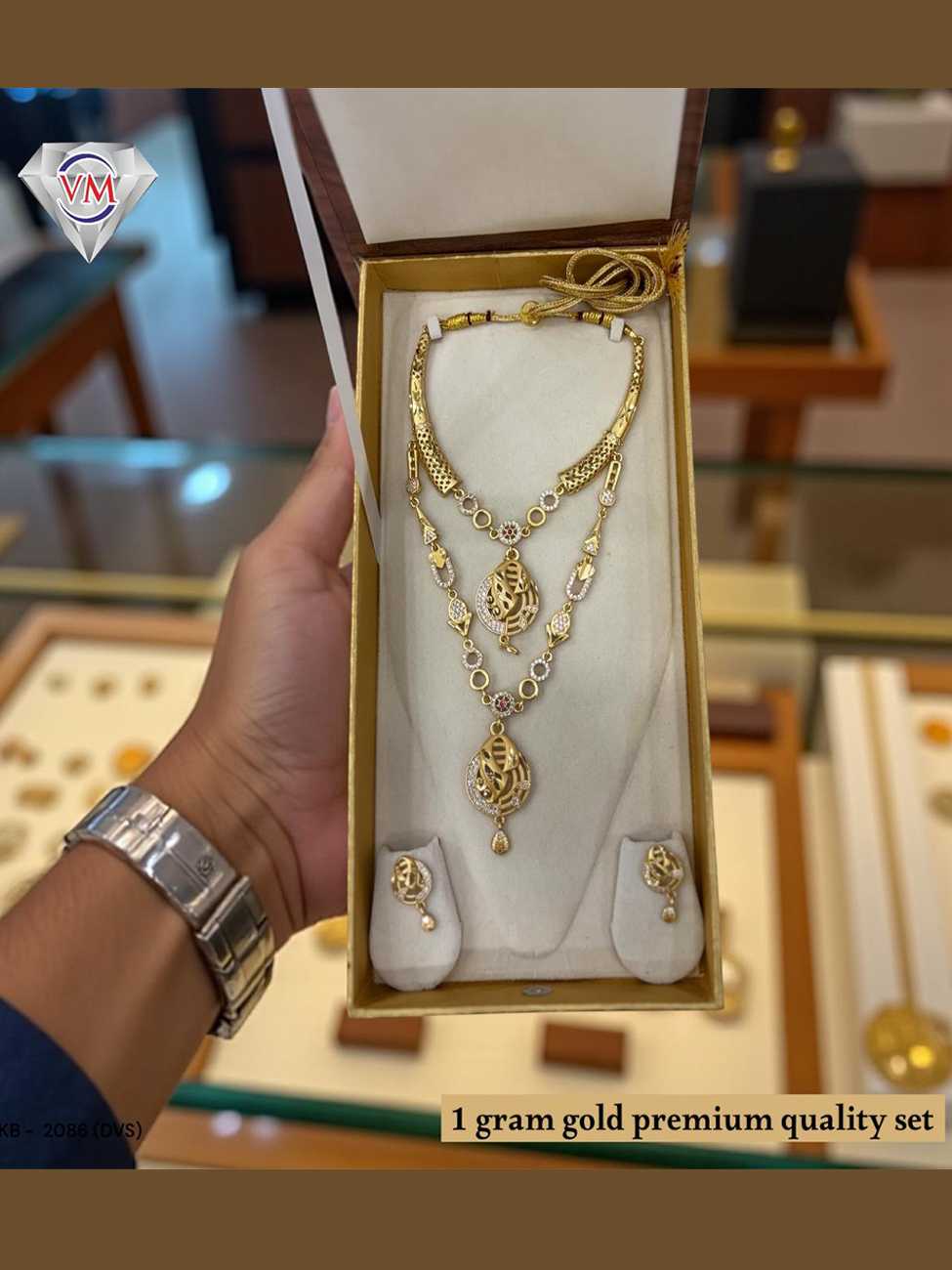 1 gram gold premium layered necklace set suitable for wedding functions and ceremonies