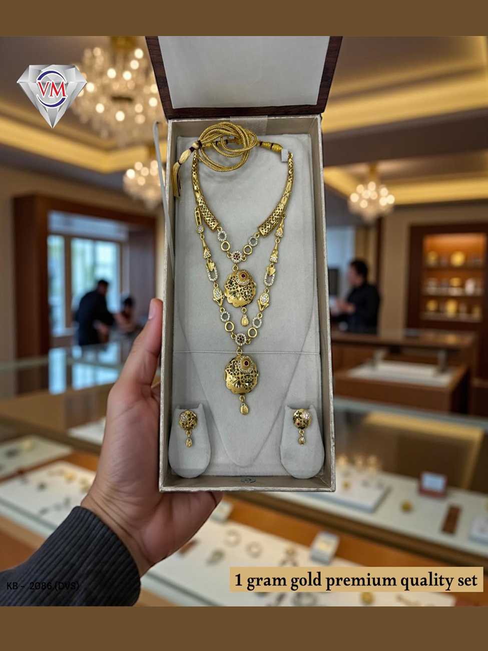 1 gram gold plated festive necklace set with layered chain and matching earrings