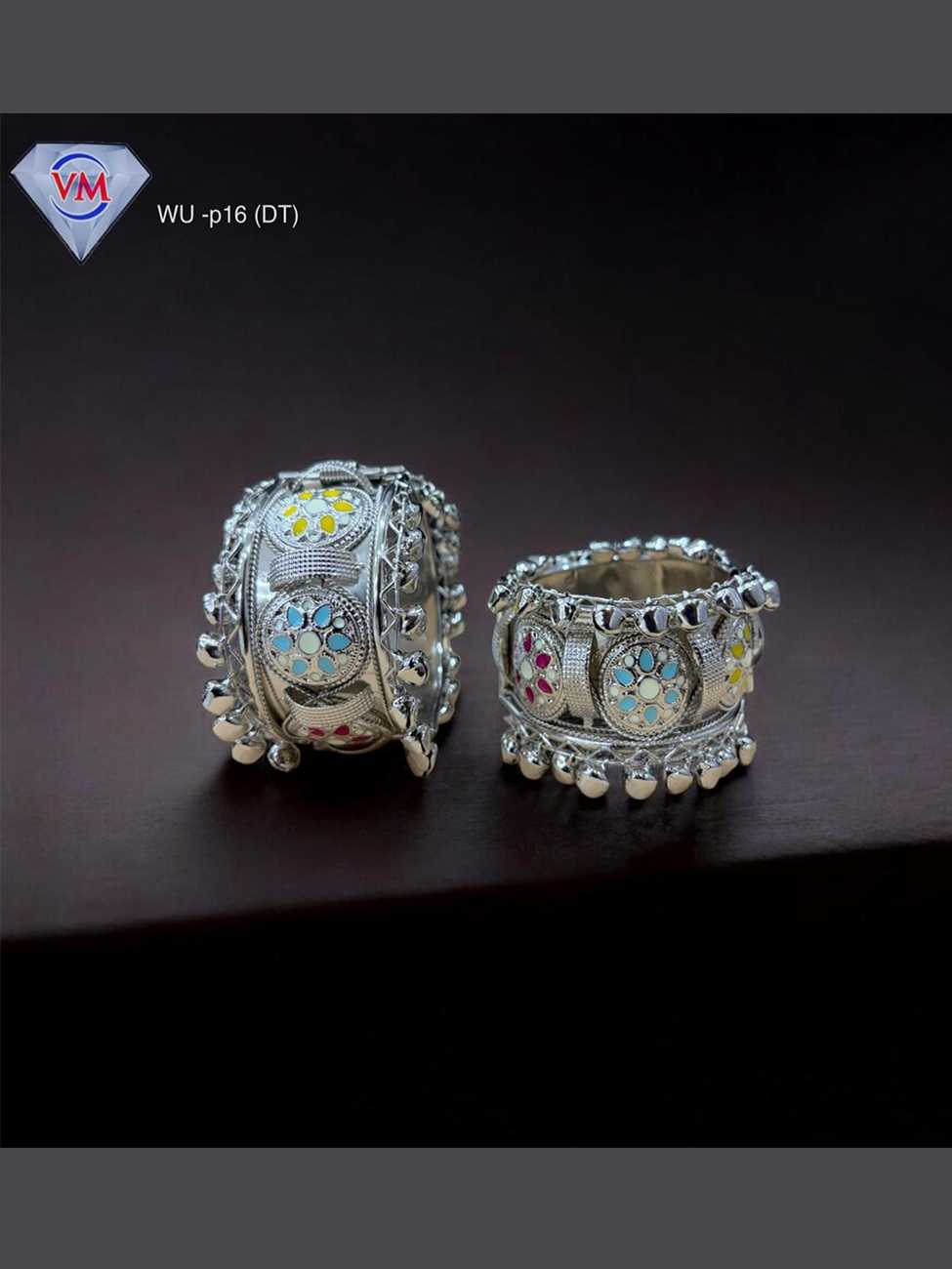 Oxidized silver kada featuring floral enamel motifs with multicolor accents