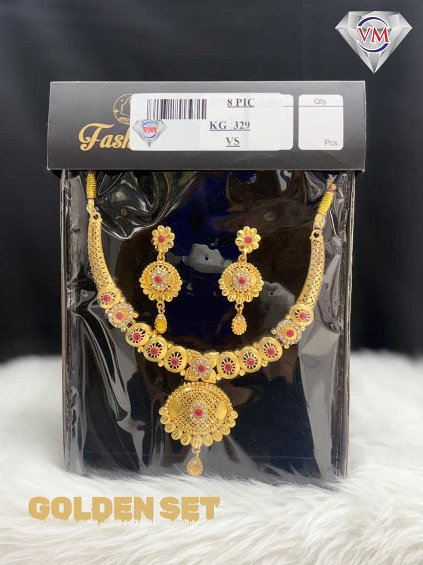 Golden finish necklace set with lotus ruby drop pendant and matching earrings