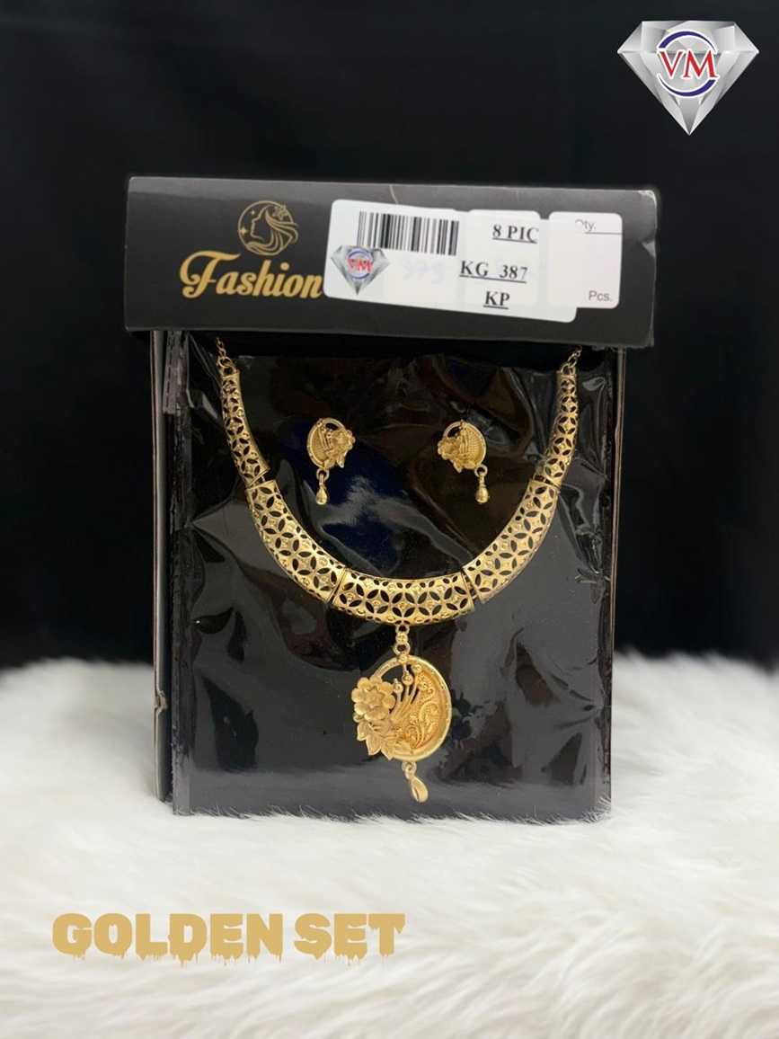 Golden finish necklace set with floral heart pendant and traditional earrings