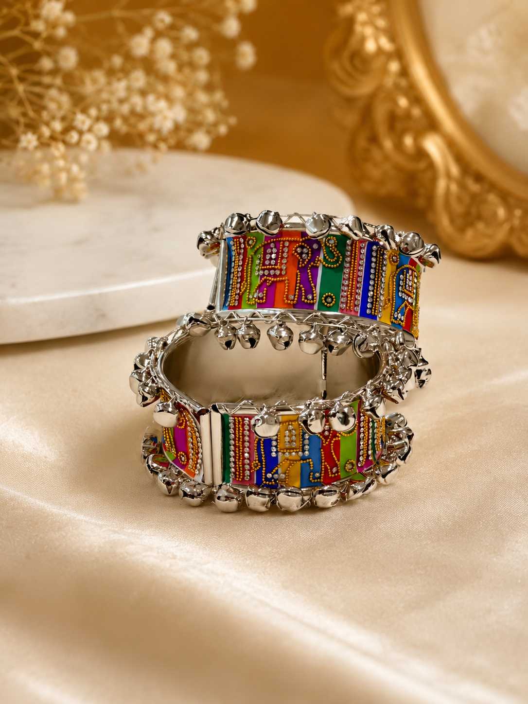 Traditional Silver Ghungroo Kada Bracelet in Premium VM Imitation Jewelry 