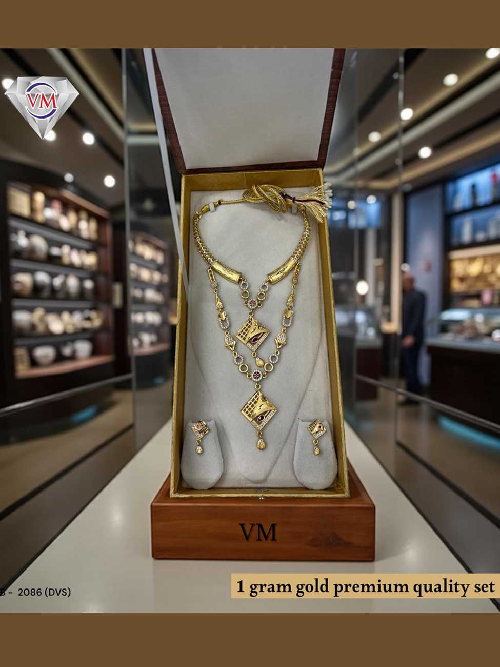 close up view of 1 gram gold plated necklace set highlighting intricate pendant craftsmanship