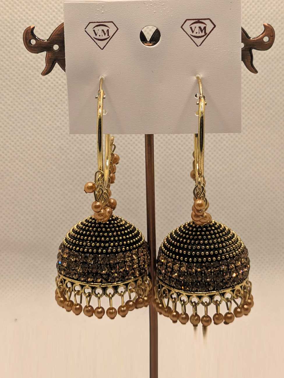 Oxidized gold-plated Bali earrings with intricate beadwork and coiled wire designs