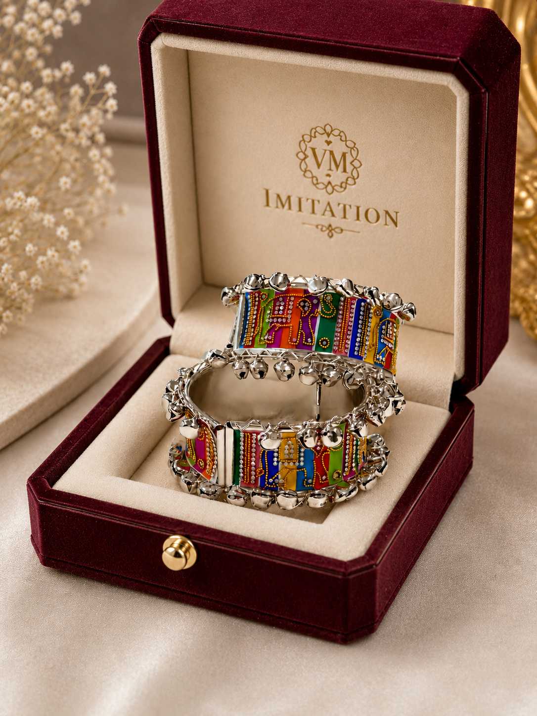 Traditional Silver Ghungroo Kada Bracelet in Premium VM Imitation Jewelry 