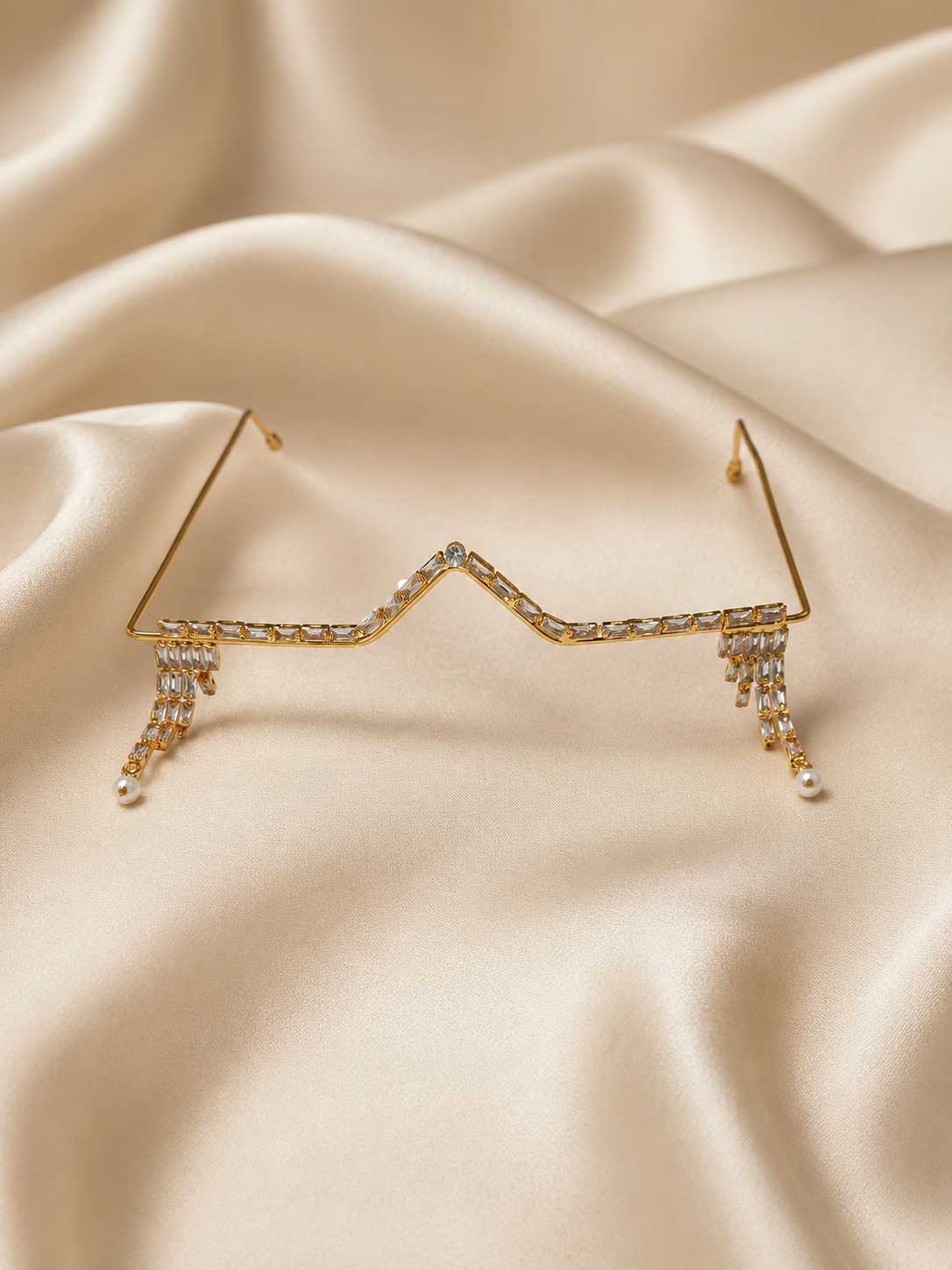 Gold crystal eyewear for women with pearl drops, luxury fashion accessory, designer imitation jewelry , stylish party wear eyewear
